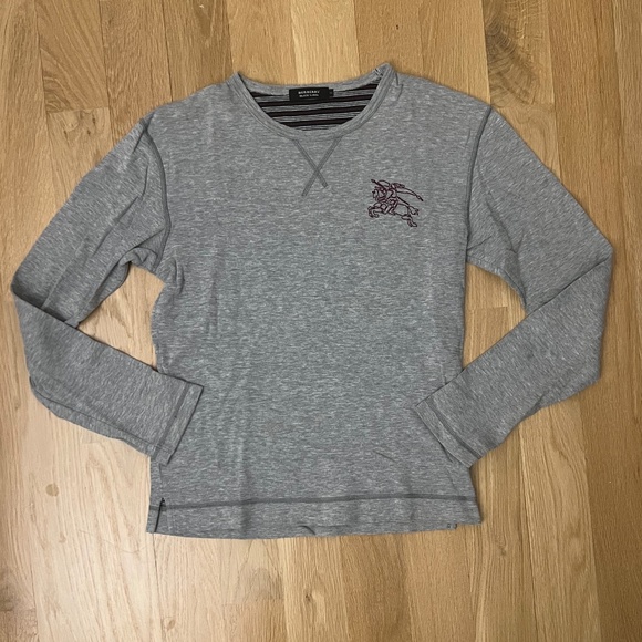 Burberry Black Label Men's Light Gray Long Sleeve T-Shirt, 2